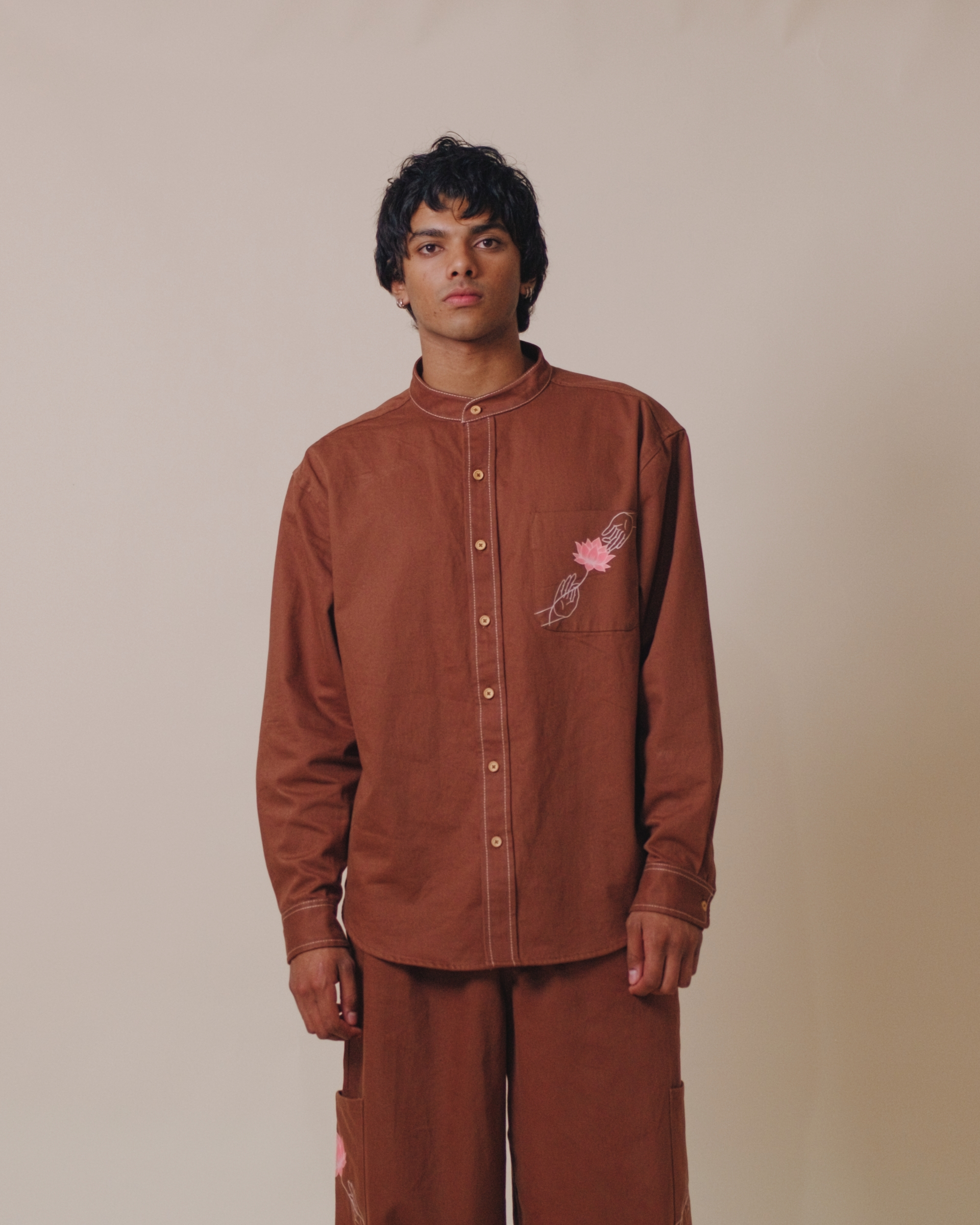Flower Band Collar Shirt