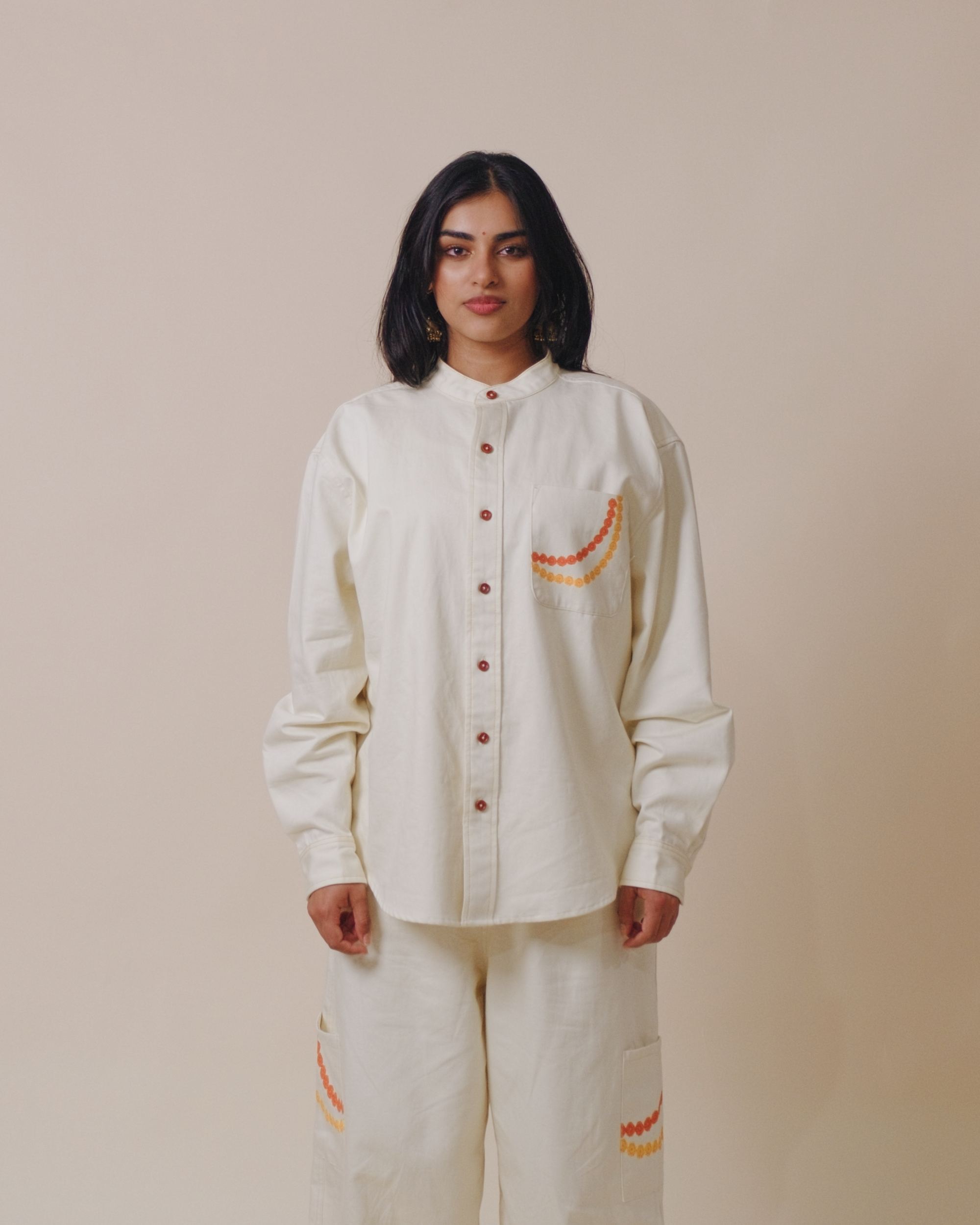 Flower Band Collar Shirt